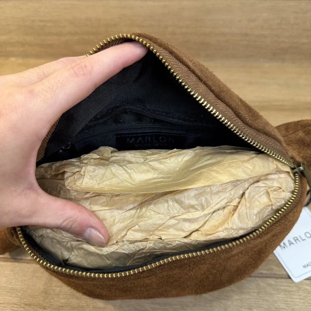 Marlon Made In Italy Fanny Pack Warm Rich Saddle Brown Suede Bag Purse Boho READ